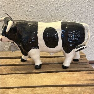 Black and White Cottage Core Ceramic Freisen Bull Figurine